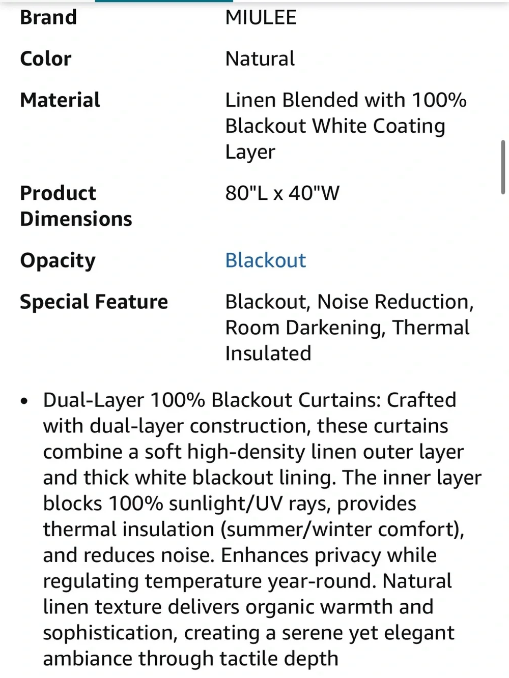 NEW MIULEE Pinch Pleat Blackout Linen Curtains in Natural - FOUR Panels- 40”x80”